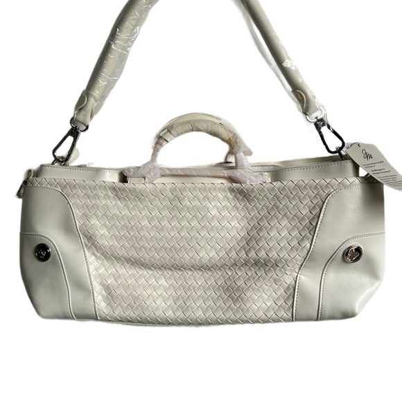 NEW Joy Mangano Drop Bag Tan Braided Faux Leather Oversize Carry On/Handbag. - Picture 2 of 12